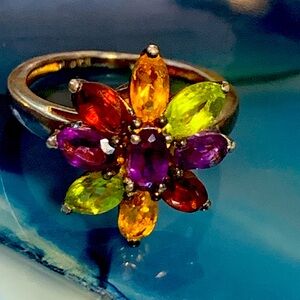 Multi gemstone floral ring size 5 sterling silver